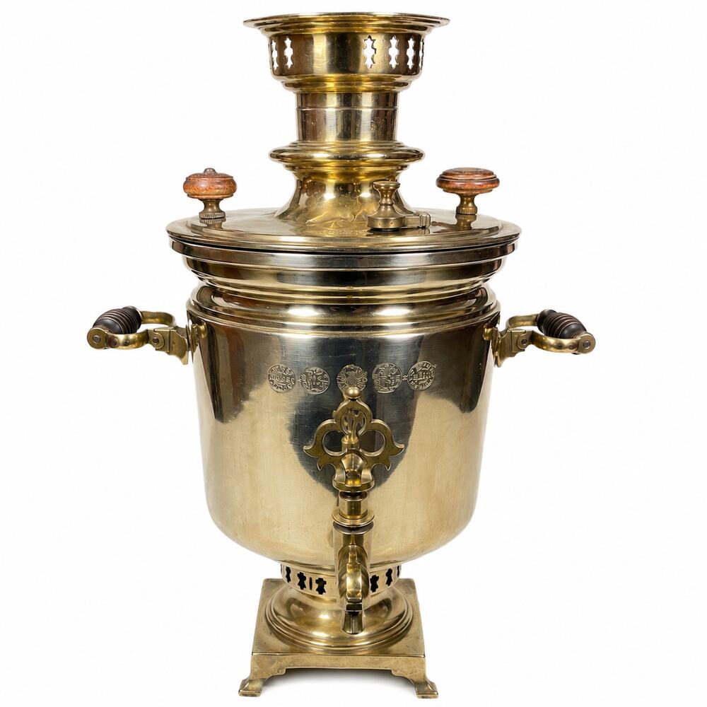 Antique 19th Century Russian Tula Sudakov Brass Samovar – 19" Charcoal Tea Urn